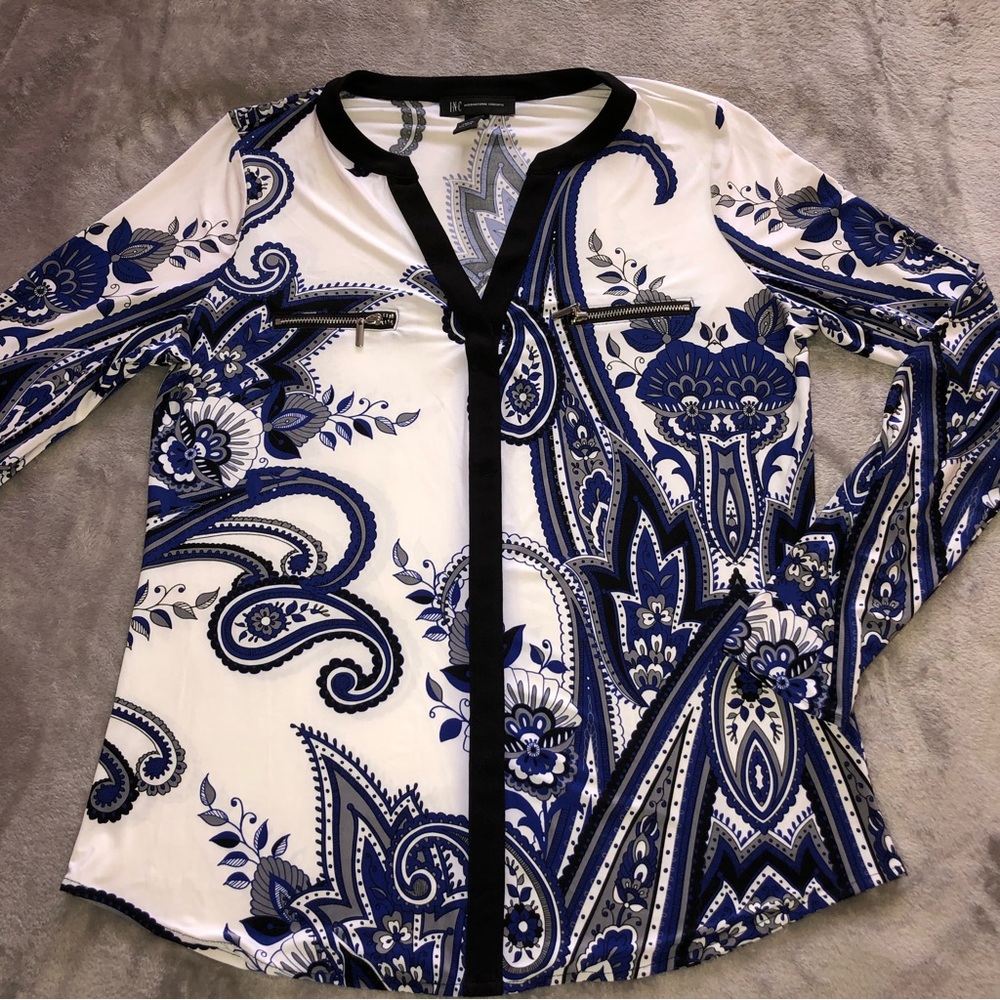 INC International consents Blue/ white floral Long sleeve/blouse